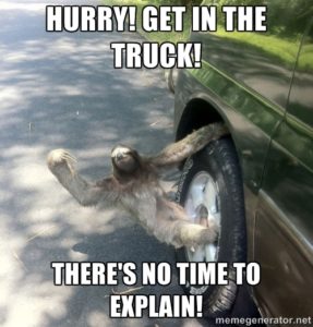 Sloth Meme - Hurry! Get In The Truck! There's No Time To Explain!